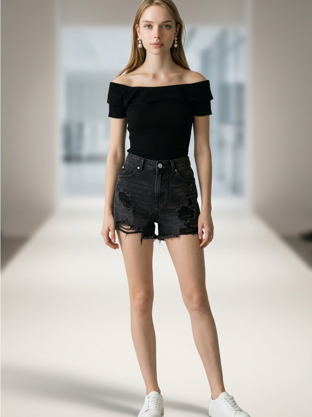 Black Distressed Denim Jean Shorts